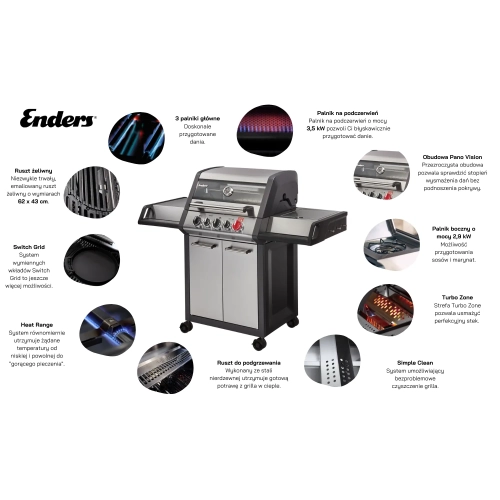 Grill gazowy ENDERS Monroe PRO 3 + 1 palnik na poczerwień Turbo z Palnikiem Infrared (83763)